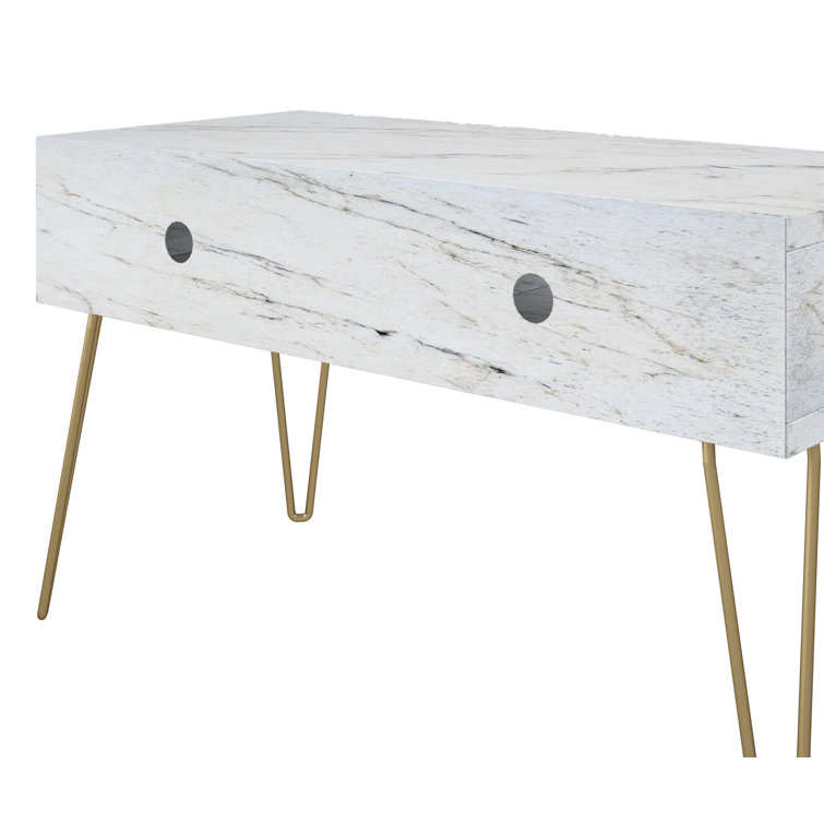 Athena 42'' White Faux Marble TV Stand with Gold Legs