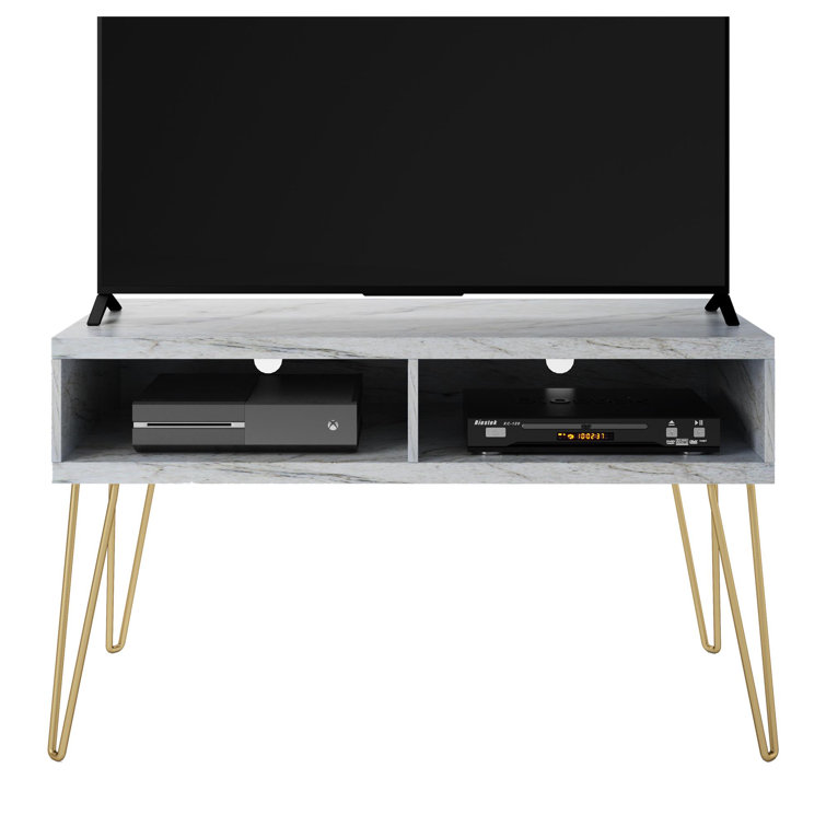 Athena 42'' White Faux Marble TV Stand with Gold Legs