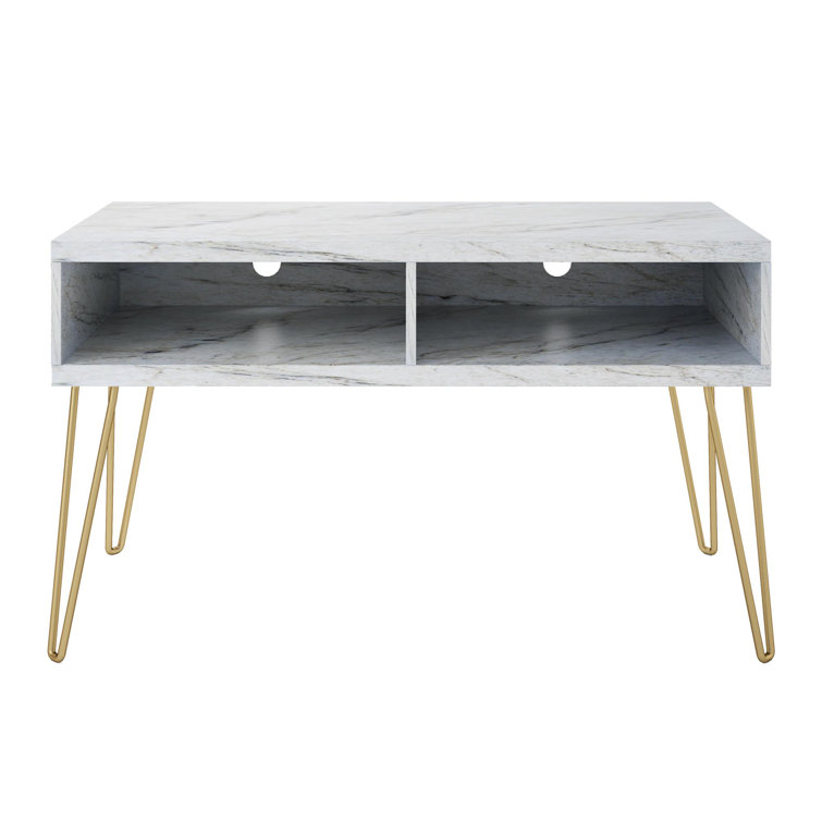 Athena 42'' White Faux Marble TV Stand with Gold Legs