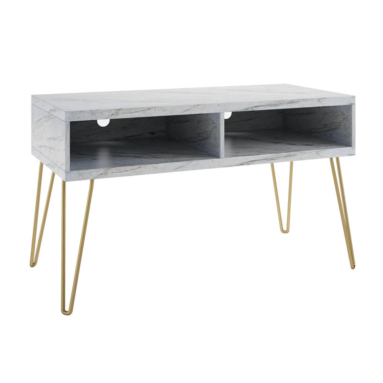 Athena 42'' White Faux Marble TV Stand with Gold Legs