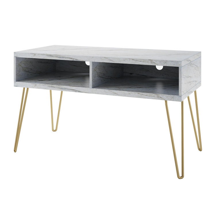 Athena 42'' White Faux Marble TV Stand with Gold Legs