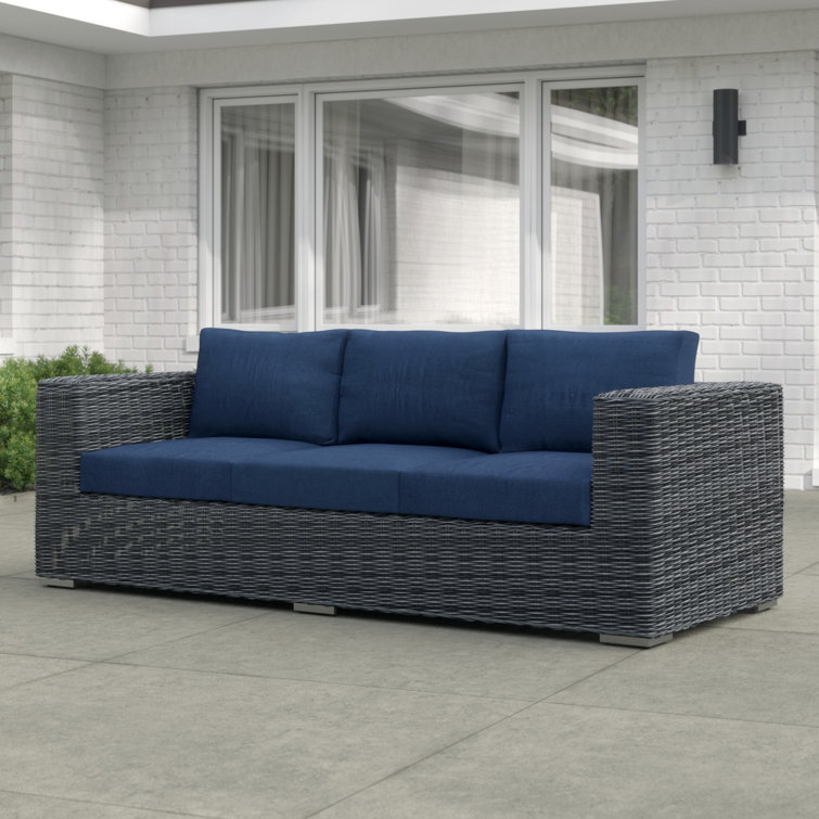 Navy Canvas Wicker Outdoor Sectional Sofa with Aluminum Frame