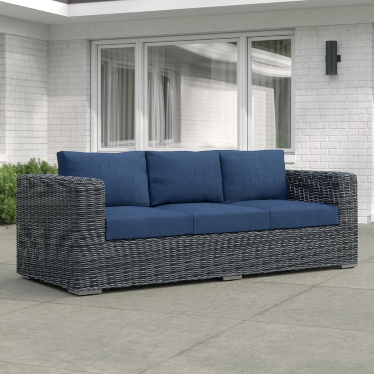 Navy Canvas Wicker Outdoor Sectional Sofa with Aluminum Frame