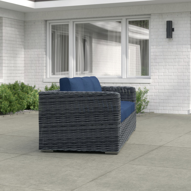 Navy Canvas Wicker Outdoor Sectional Sofa with Aluminum Frame