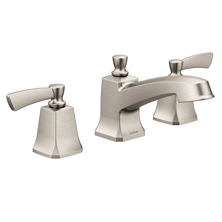 Spot Resist Brushed Nickel Double Handle Low Arc Bathroom Faucet