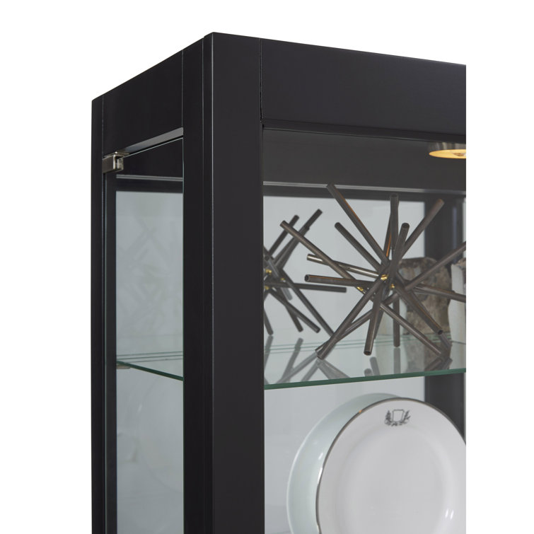 Onyx Black Lighted Curio Cabinet with Glass Shelves