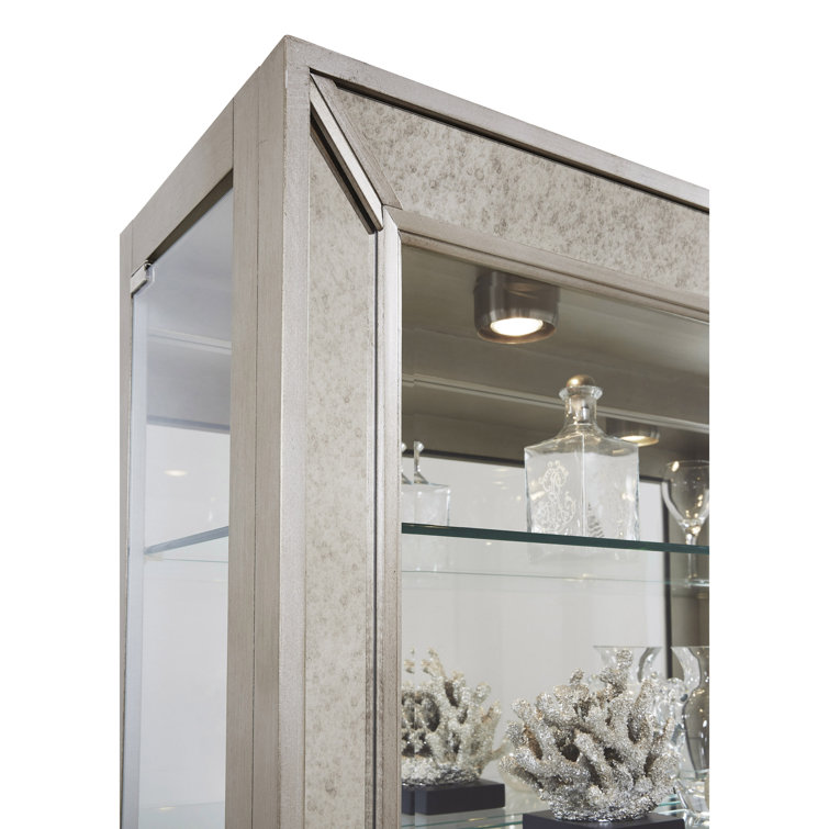 Aged Silver Lighted 5-Shelf Curio Cabinet with Poplar Wood Legs