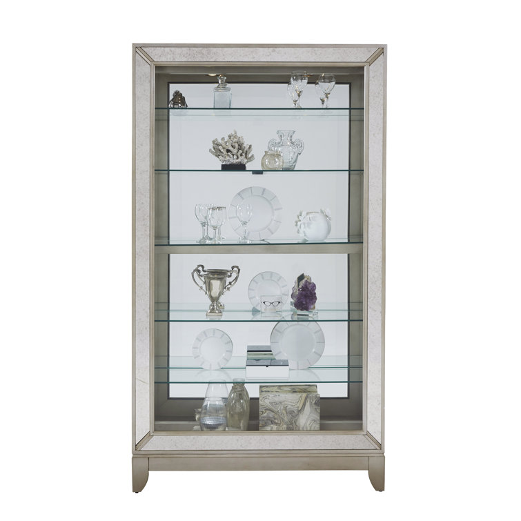 Aged Silver Lighted 5-Shelf Curio Cabinet with Poplar Wood Legs