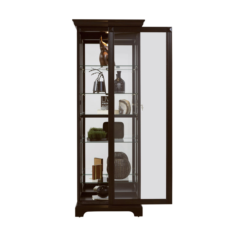 Deep Cherry Brown Lighted 5-Shelf Curio Cabinet with Poplar Wood Legs
