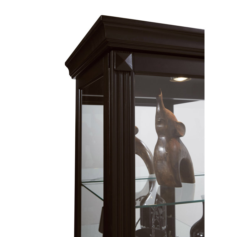 Deep Cherry Brown Lighted 5-Shelf Curio Cabinet with Poplar Wood Legs