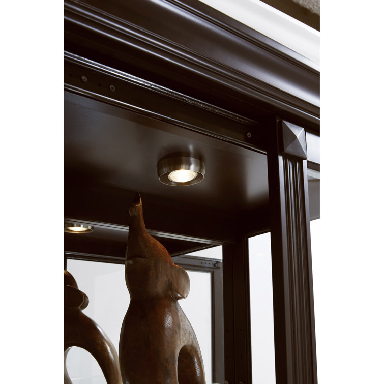 Deep Cherry Brown Lighted 5-Shelf Curio Cabinet with Poplar Wood Legs