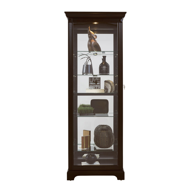 Deep Cherry Brown Lighted 5-Shelf Curio Cabinet with Poplar Wood Legs