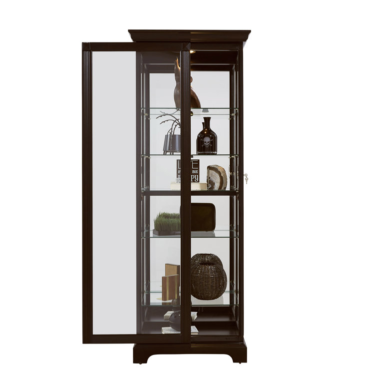 Deep Cherry Brown Lighted 5-Shelf Curio Cabinet with Poplar Wood Legs