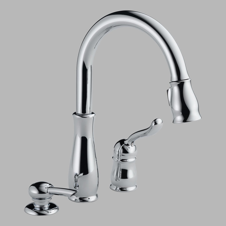 Leland Brushed Stainless Steel Pull-Down Kitchen Faucet with Soap Dispenser