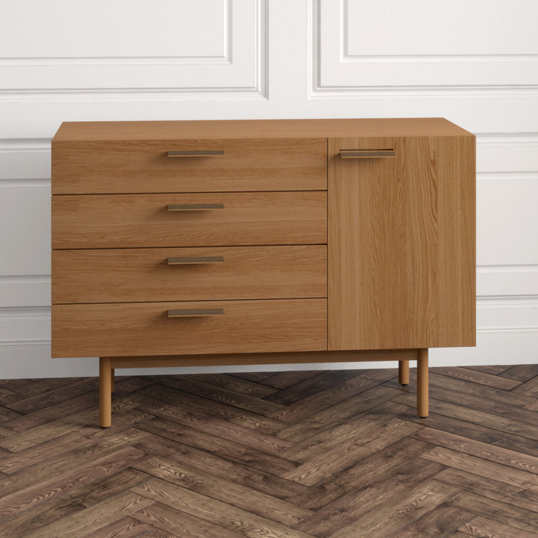 Shale Walnut 4-Drawer/1-Door Credenza Sideboard with Leather Pulls