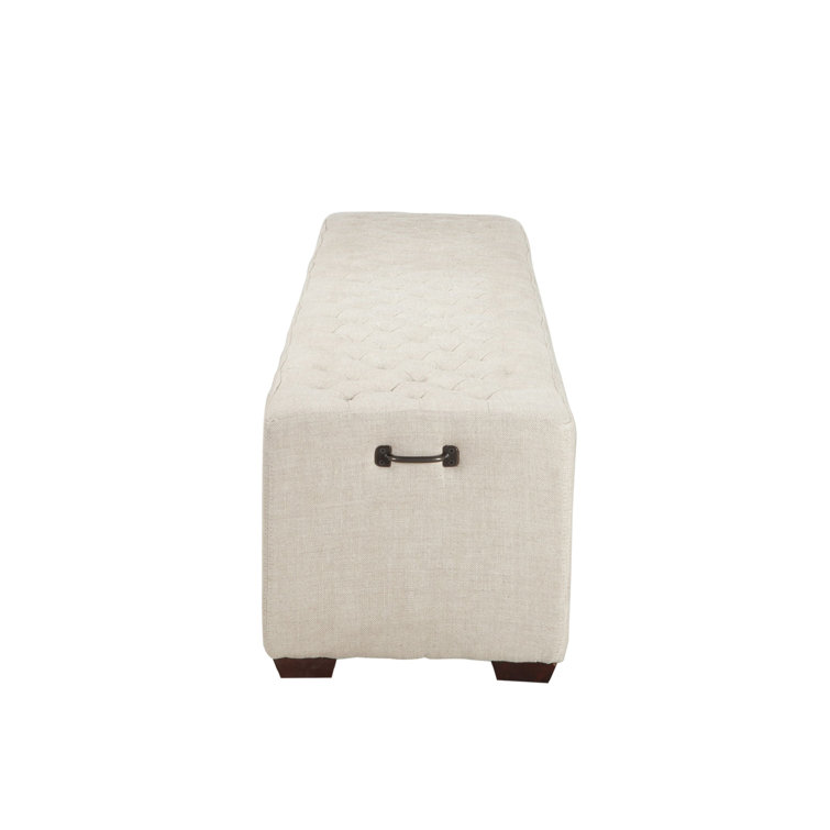 Arabella Beige Upholstered Bench with Antique Bronze Handles