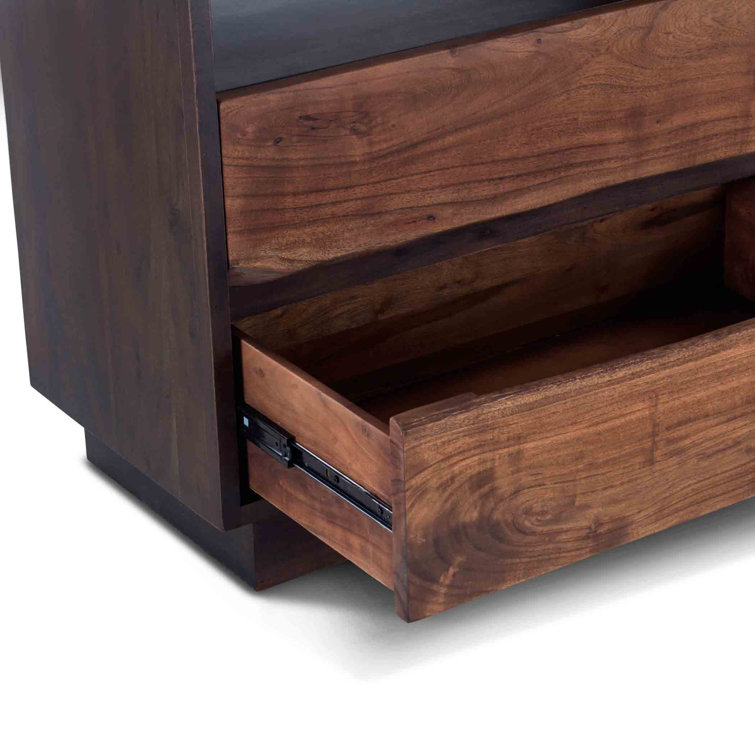Mid-Century Raw Walnut & Ebony Double Dresser with Live Edge Drawers