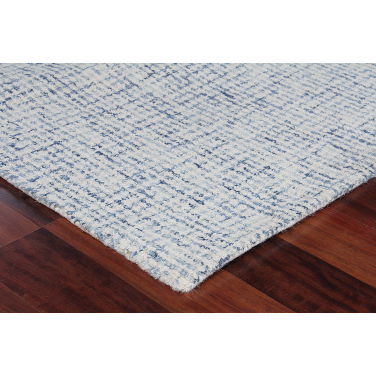 Ivory and Blue Geometric Wool 9' x 12' Handmade Rug