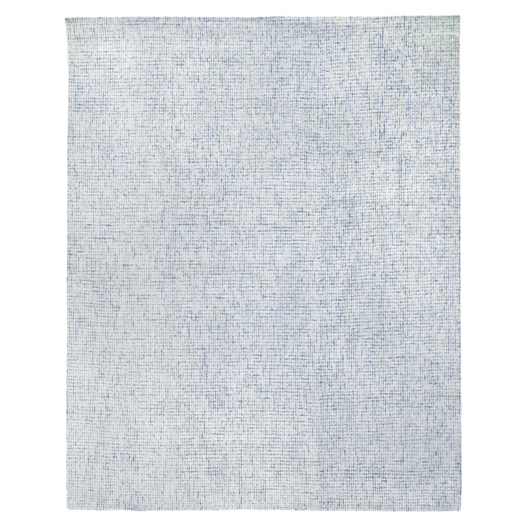Ivory and Blue Geometric Wool 9' x 12' Handmade Rug