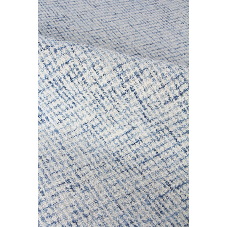 Ivory and Blue Geometric Wool 9' x 12' Handmade Rug