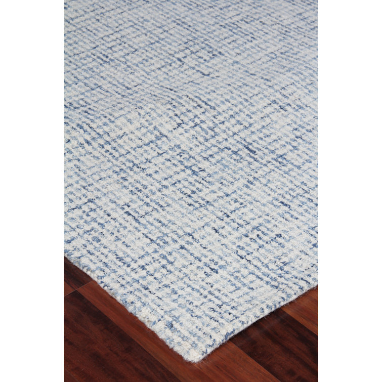 Ivory and Blue Geometric Wool 9' x 12' Handmade Rug