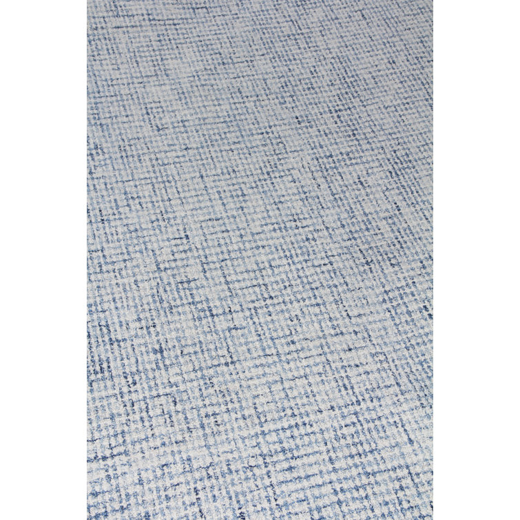 Ivory and Blue Geometric Wool 9' x 12' Handmade Rug