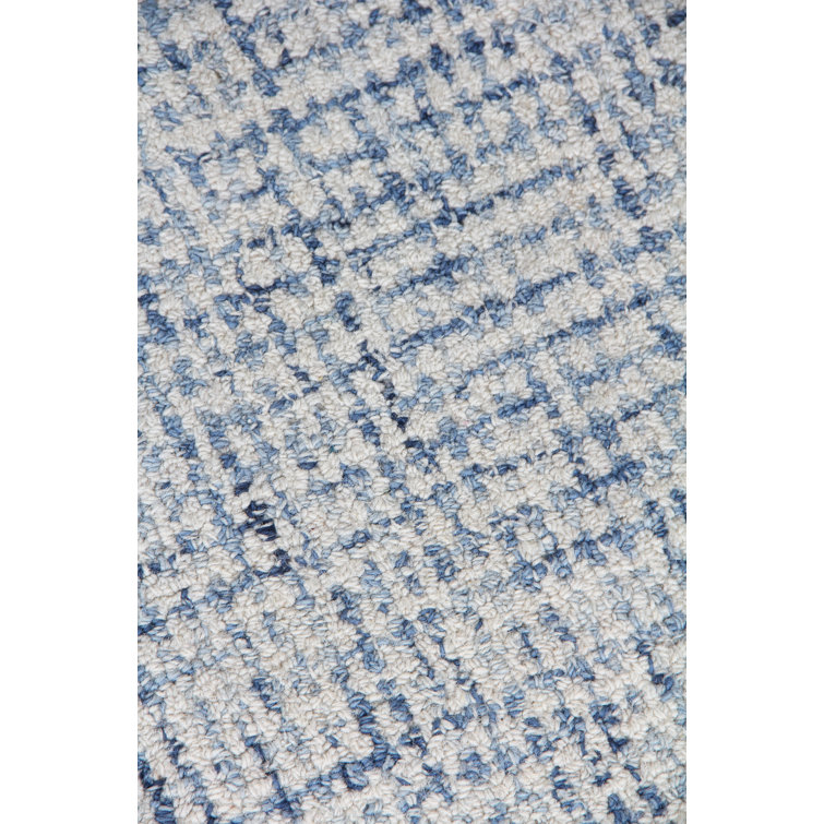 Ivory and Blue Geometric Wool 9' x 12' Handmade Rug