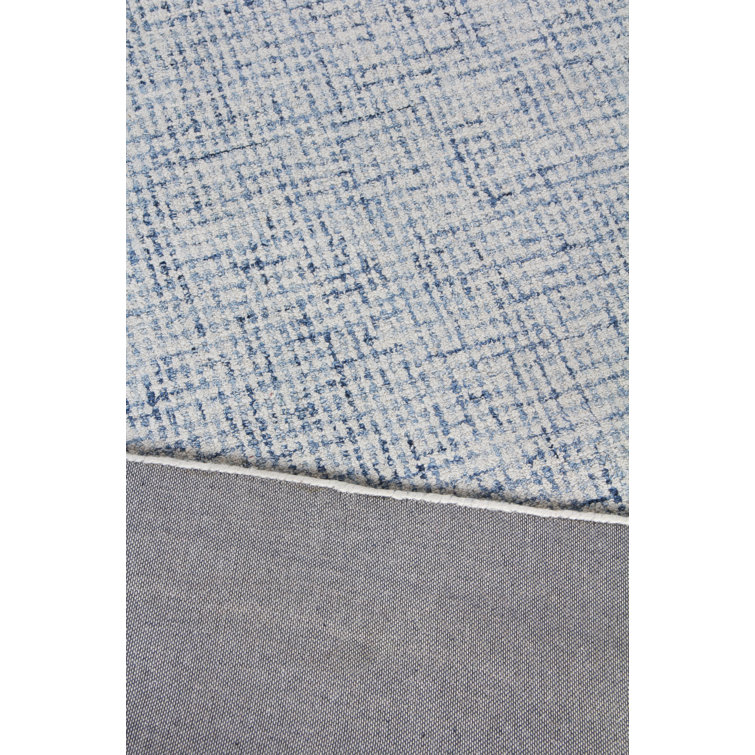 Ivory and Blue Geometric Wool 9' x 12' Handmade Rug