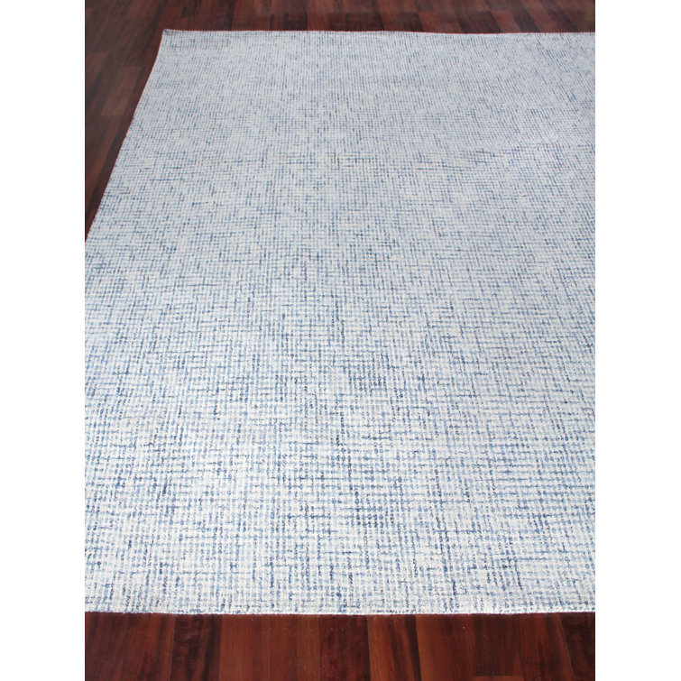 Ivory and Blue Geometric Wool 9' x 12' Handmade Rug