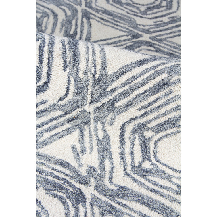 Handmade Blue and Ivory Geometric Wool Cotton 8' x 10' Area Rug