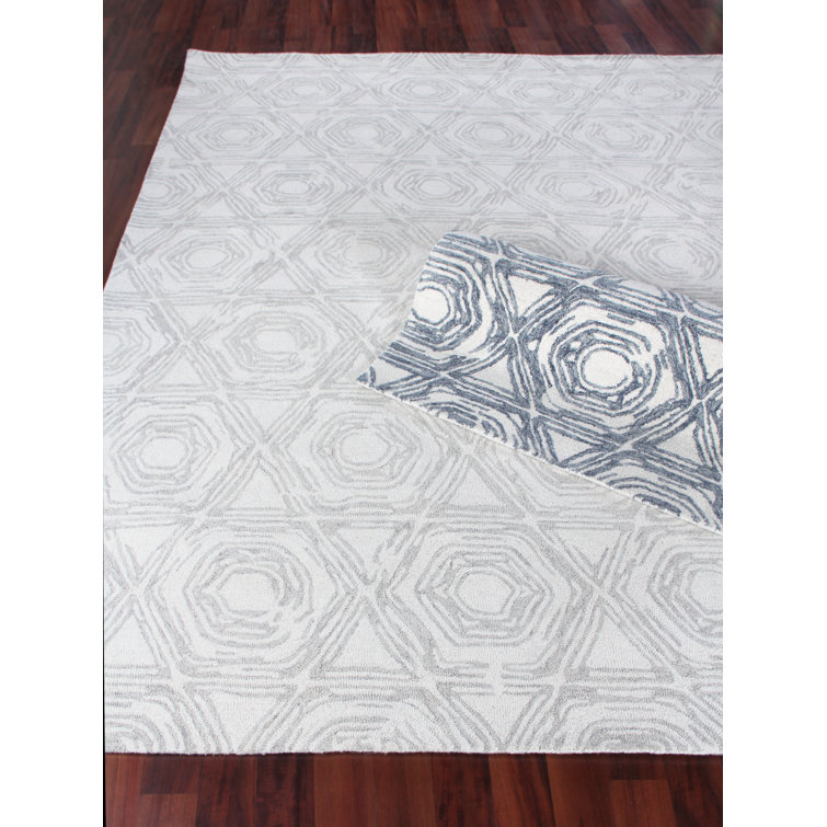 Handmade Blue and Ivory Geometric Wool Cotton 8' x 10' Area Rug