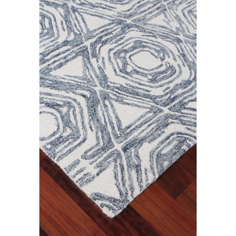 Handmade Blue and Ivory Geometric Wool Cotton 8' x 10' Area Rug