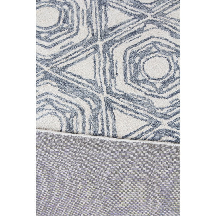 Handmade Blue and Ivory Geometric Wool Cotton 8' x 10' Area Rug