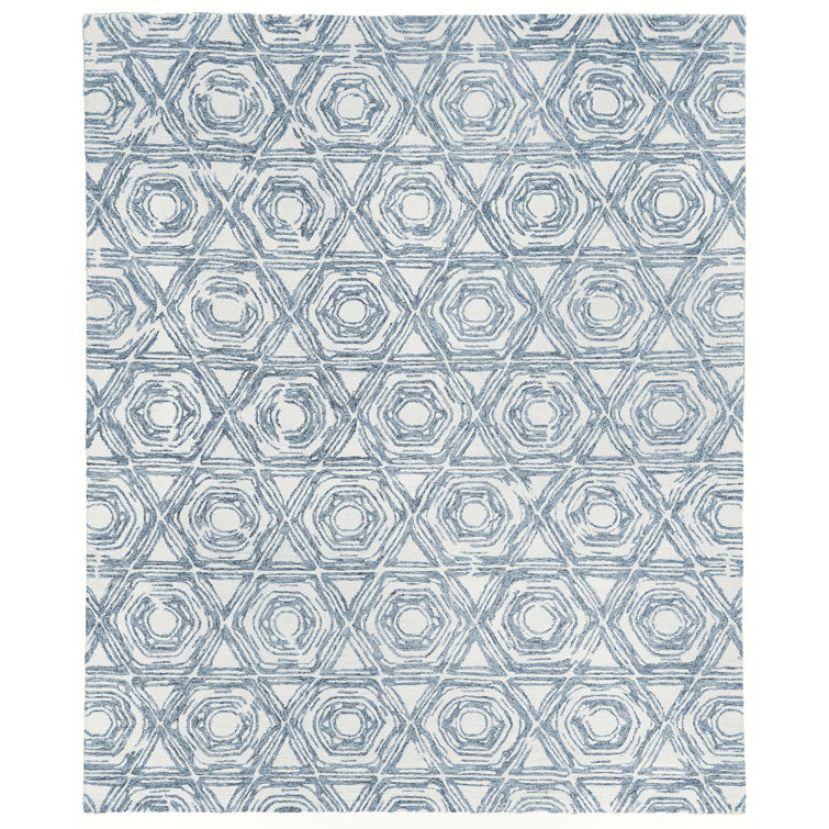 Handmade Blue and Ivory Geometric Wool Cotton 8' x 10' Area Rug