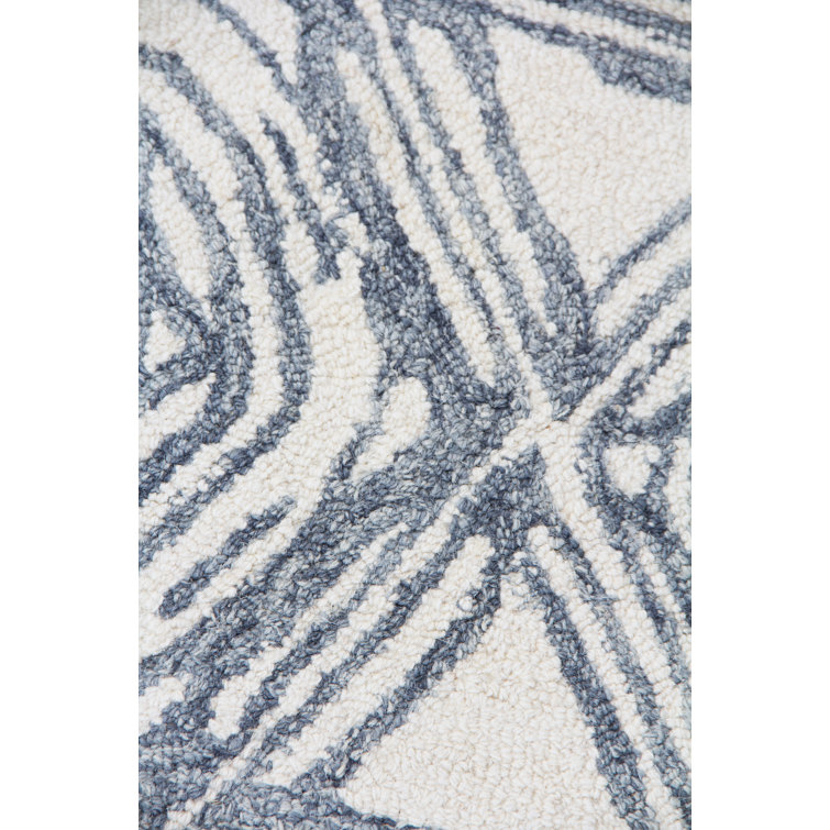 Handmade Blue and Ivory Geometric Wool Cotton 8' x 10' Area Rug
