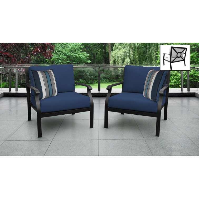Madison 2-Piece Matte Black Aluminum Lounge Chair Set with Navy Cushions