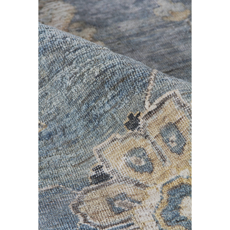 Heirloom Light Blue and Gold Hand-Knotted Wool Floral Rug 8' x 10'