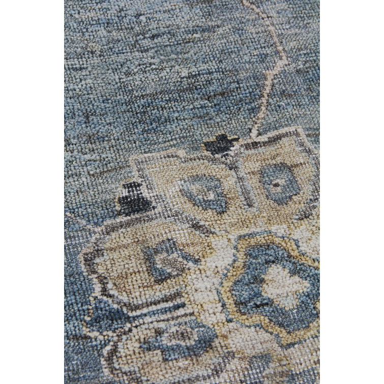 Heirloom Light Blue and Gold Hand-Knotted Wool Floral Rug 8' x 10'