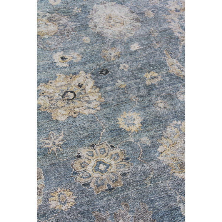 Heirloom Light Blue and Gold Hand-Knotted Wool Floral Rug 8' x 10'