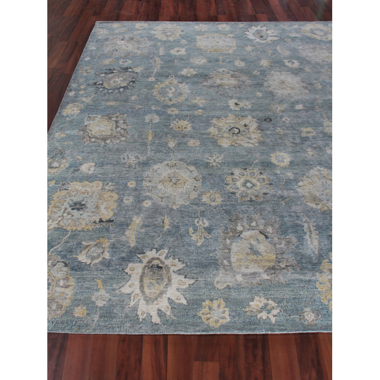 Heirloom Light Blue and Gold Hand-Knotted Wool Floral Rug 8' x 10'