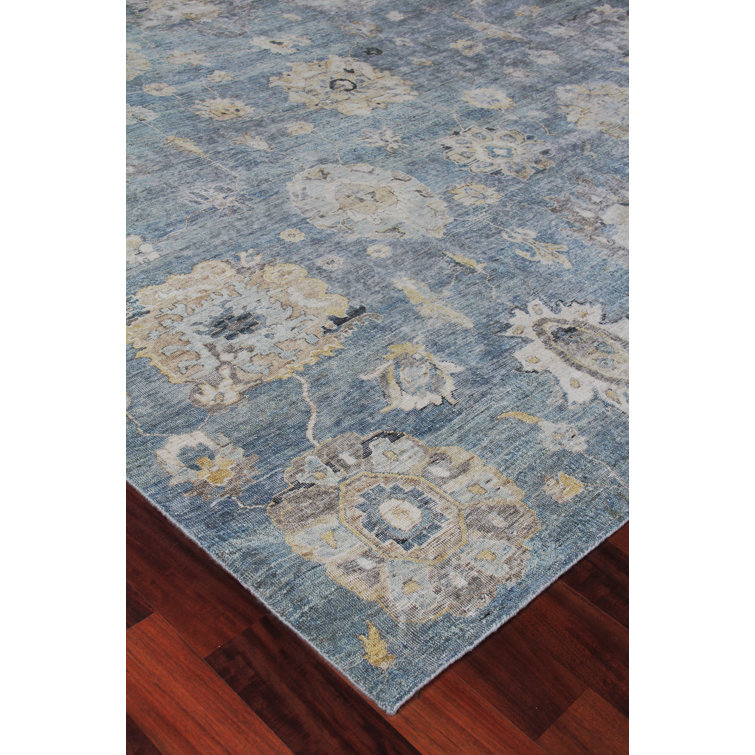 Heirloom Light Blue and Gold Hand-Knotted Wool Floral Rug 8' x 10'