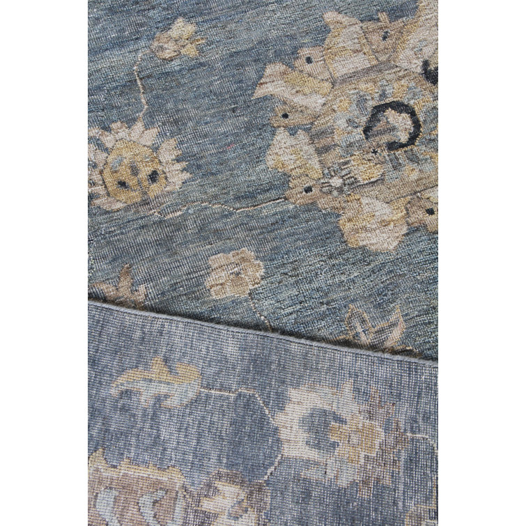 Heirloom Light Blue and Gold Hand-Knotted Wool Floral Rug 8' x 10'