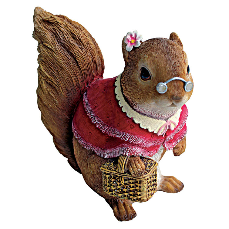 Grandmother Squirrel Statue in Red Dress with Basket