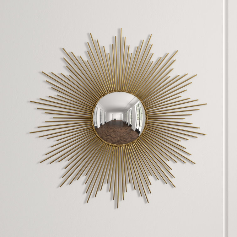 Antique Brass Sunburst Round Wood Mirror 39"