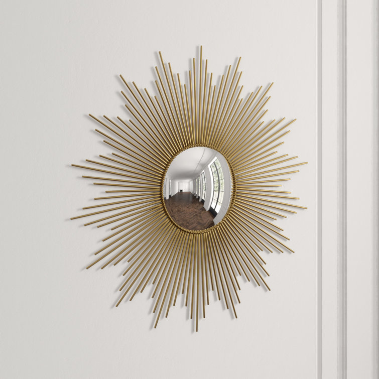 Antique Brass Sunburst Round Wood Mirror 39"