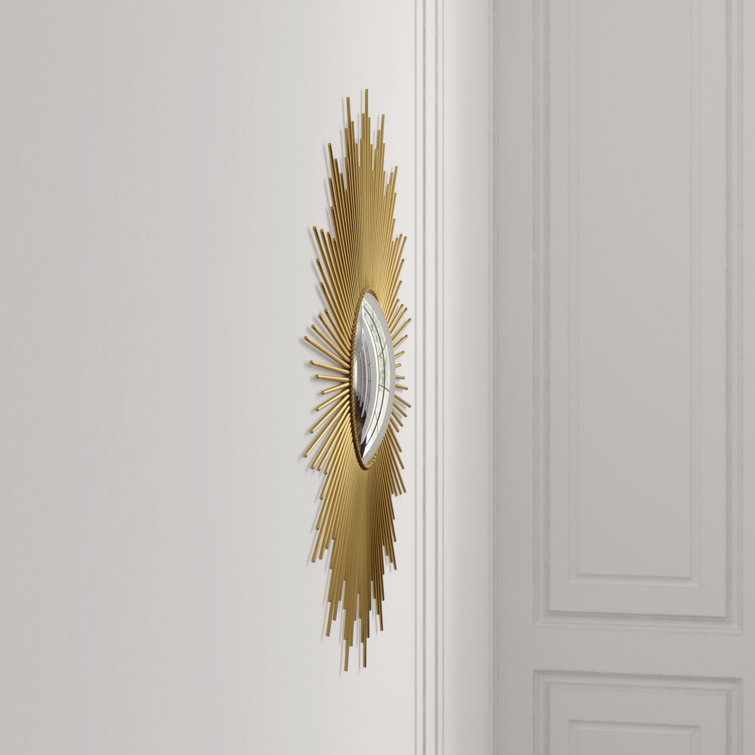 Antique Brass Sunburst Round Wood Mirror 39"