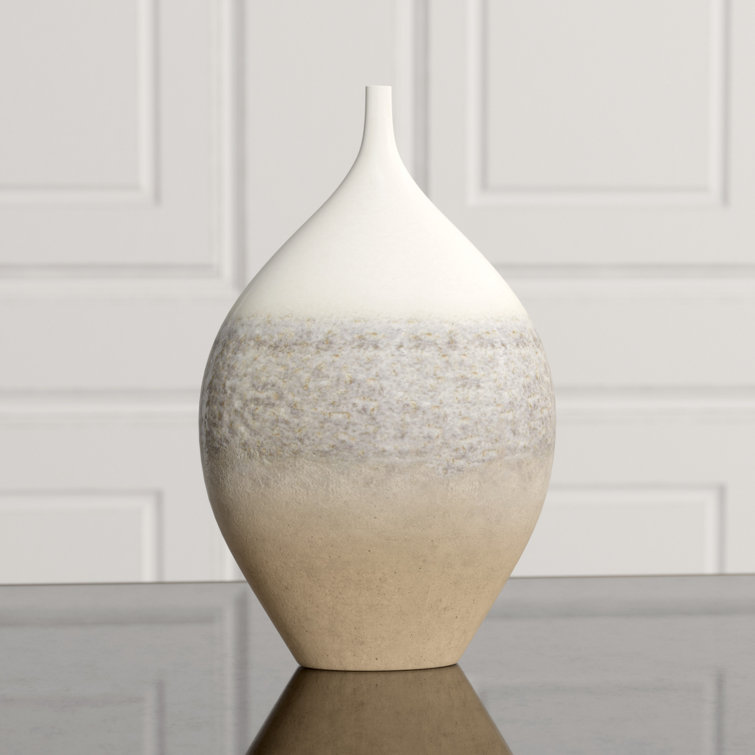Ivory and Gray Ceramic Teardrop Vase