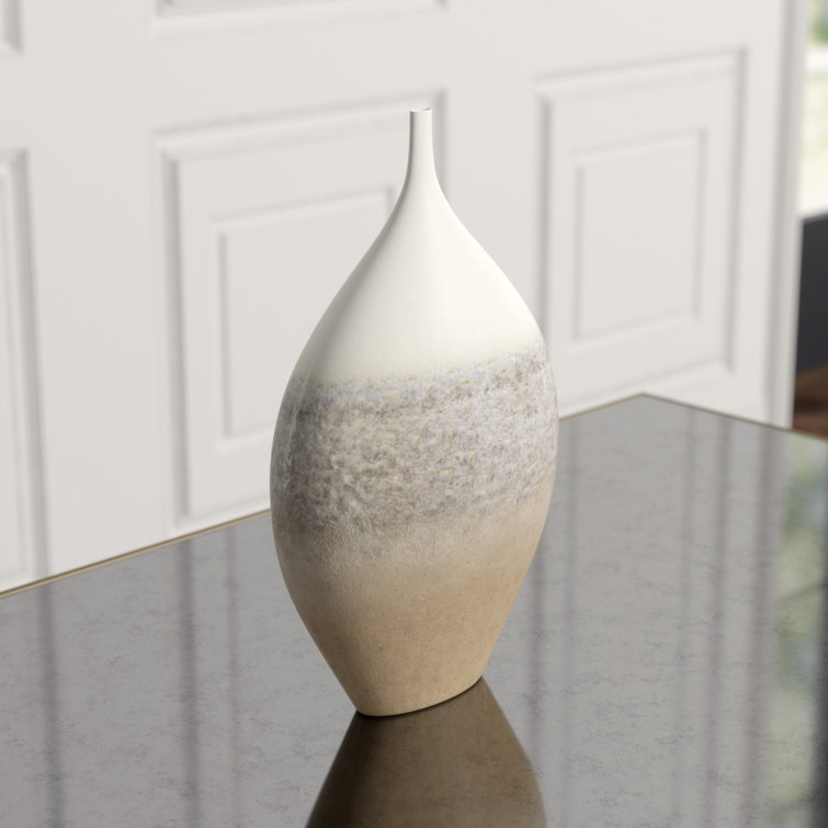 Ivory and Gray Ceramic Teardrop Vase