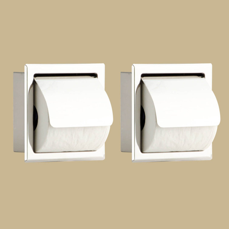 Chrome Recessed Stainless Steel Toilet Paper Holder with Lid, Pack of 2