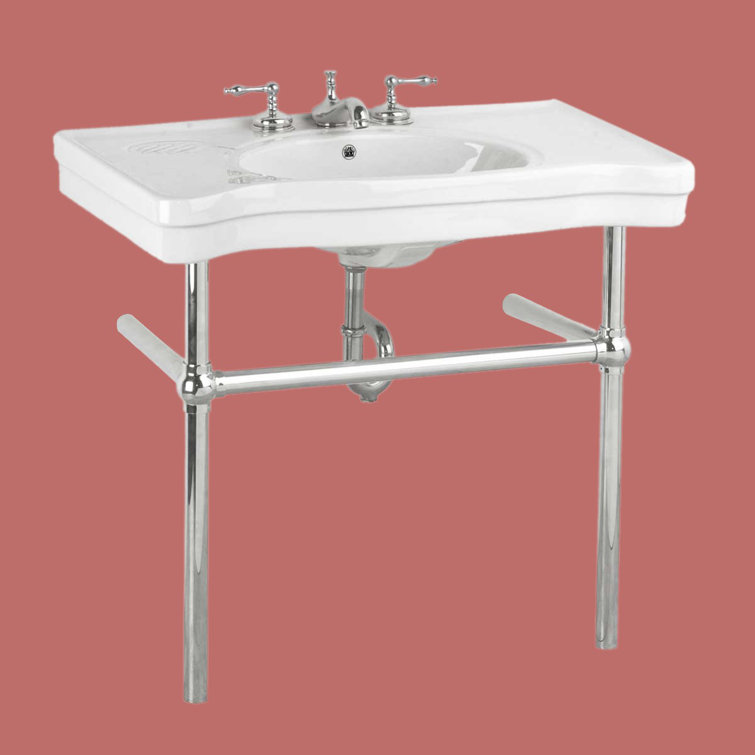 Belle Epoque White Ceramic Console Sink with Chrome Legs